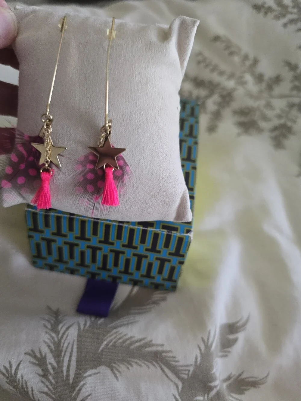 Tory Burch Star Dangle Feather & Tassle Hook Earrings